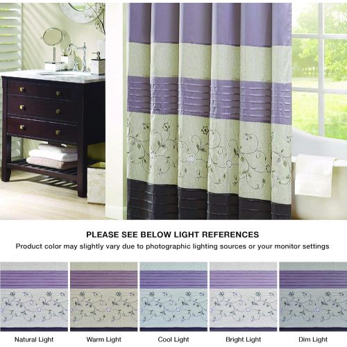  Madison Park Serene Shower Curtain Faux Silk Embroidered Floral Machine Washable Modern Home Bathroom Decorations, 72x72, Purple