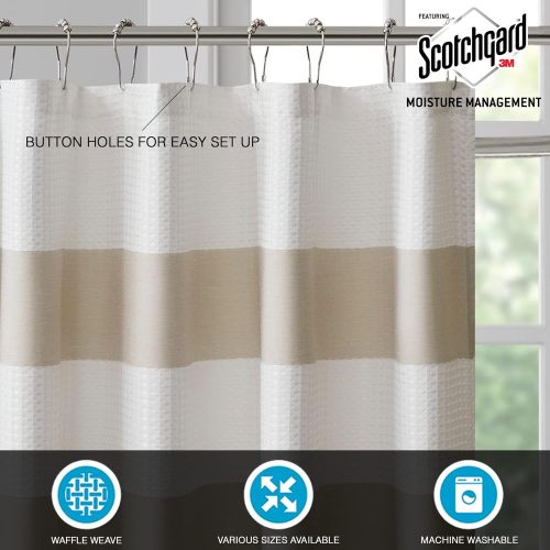  Madison Park Spa Waffle Shower Curtain Pieced Solid Microfiber Fabric with 3M Scotchgard Water Repellent Treatment Modern Home Bathroom Decorations, Standard 72X72, Taupe