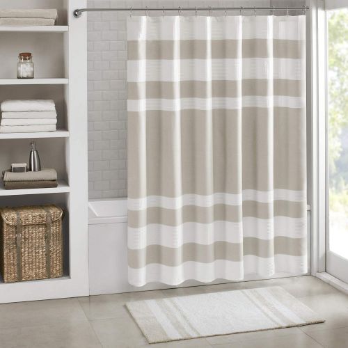  Madison Park Spa Waffle Shower Curtain Pieced Solid Microfiber Fabric with 3M Scotchgard Water Repellent Treatment Modern Home Bathroom Decorations, Standard 72X72, Taupe