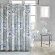 Madison Park Isla 100% Cotton Percale Floral Medallion Boho Printed Watercolor Cute Bathroom Shower Curtain, 72X72 Inches, Blue