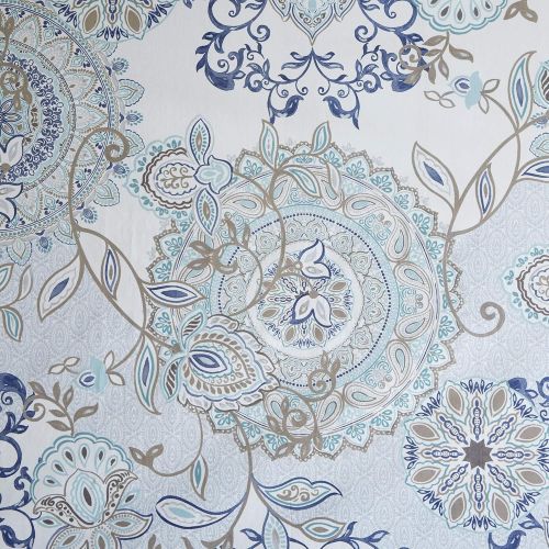  Madison Park Isla 100% Cotton Percale Floral Medallion Boho Printed Watercolor Cute Bathroom Shower Curtain, 72X72 Inches, Blue