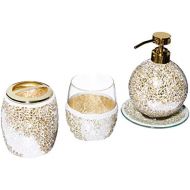 Madison Park Mosaic Bathroom Accessories Set , 4 Piece Bath Accessory Sets With Gold Soap Dispenser , Toothbrush Holder , Tumbler And Ring Tray