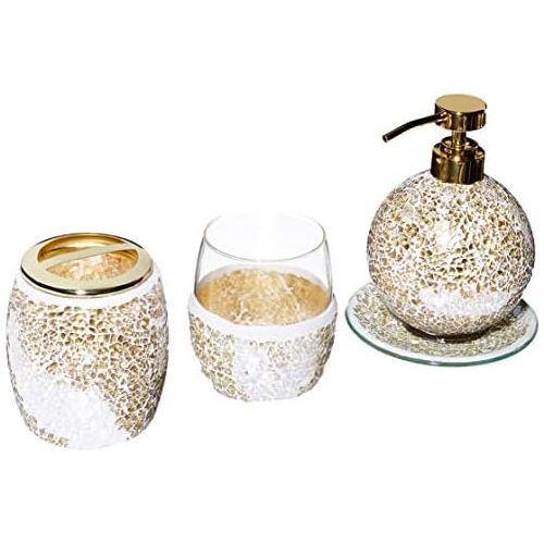  Madison Park Mosaic Bathroom Accessories Set , 4 Piece Bath Accessory Sets With Gold Soap Dispenser , Toothbrush Holder , Tumbler And Ring Tray