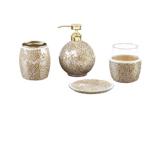  Madison Park Mosaic Bathroom Accessories Set , 4 Piece Bath Accessory Sets With Gold Soap Dispenser , Toothbrush Holder , Tumbler And Ring Tray