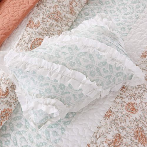  Madison Park Serendipity KingCal King Size Quilt Bedding Set - Coral, Floral  6 Piece Bedding Quilt Coverlets  100% Cotton Bed Quilts Quilted Coverlet