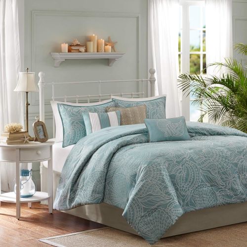  Madison Park Carmel 7 Piece Comforter Set, King, Blue