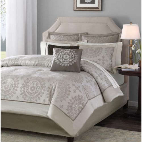  Madison Park MP10-4046 Lavine 12 Piece Jacquard Comforter Set, Silver, Cal King