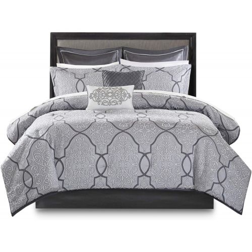  Madison Park MP10-4046 Lavine 12 Piece Jacquard Comforter Set, Silver, Cal King