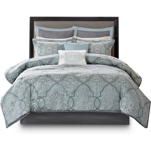  Madison Park MP10-4046 Lavine 12 Piece Jacquard Comforter Set, Silver, Cal King