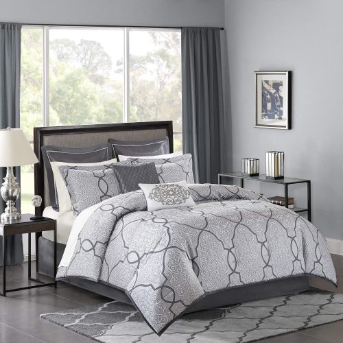  Madison Park MP10-4046 Lavine 12 Piece Jacquard Comforter Set, Silver, Cal King