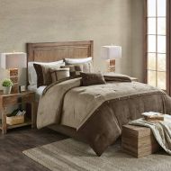 Madison Park Boone Cal King Size Bed Comforter Set Bed in A Bag - Brown, Textured Print  7 Pieces Bedding Sets  Micro Suede Bedroom Comforters