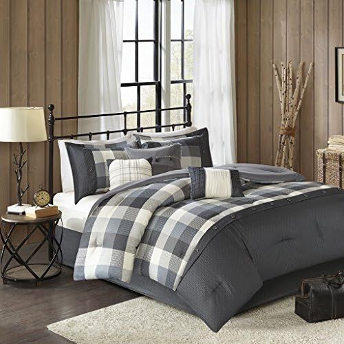  Madison Park Ridge Cal King Size Bed Comforter Set Bed in A Bag - Red, Plaid  7 Pieces Bedding Sets  Ultra Soft Microfiber Bedroom Comforters