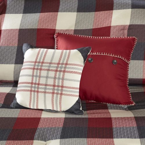  Madison Park Ridge Cal King Size Bed Comforter Set Bed in A Bag - Red, Plaid  7 Pieces Bedding Sets  Ultra Soft Microfiber Bedroom Comforters