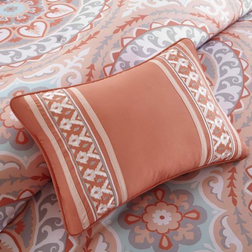  Madison Park Essentials Serenity Cal King Size Bed Comforter Set Bed in A Bag - Coral, Medallion  9 Pieces Bedding Sets  Ultra Soft Microfiber Bedroom Comforters