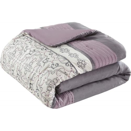  Madison Park Essentials Jelena King Size Bed Comforter Set Room in A Bag - Burgundy, Khaki, Embroidered Vine Pattern  24 Pieces Bedding Sets  Faux Silk Bedroom Comforters