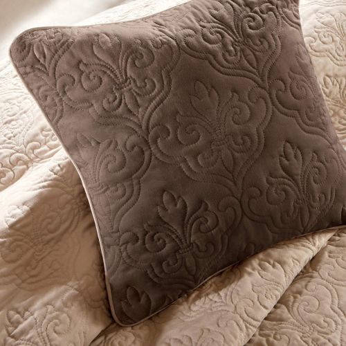  Madison Park Attingham FullQueen Size Quilt Bedding Set - Taupe, Beige, Patterned Colorblock  7 Piece Bedding Quilt Coverlets  Ultra Soft Microfiber Bed Quilts Quilted Coverlet