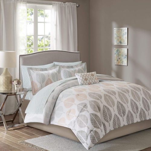  Madison Park Essentials Knowles King Size Bed Comforter Set Bed in A Bag - Grey, Geometric Dots  9 Pieces Bedding Sets  Ultra Soft Microfiber with Cotton Sheets Bedroom Comforter