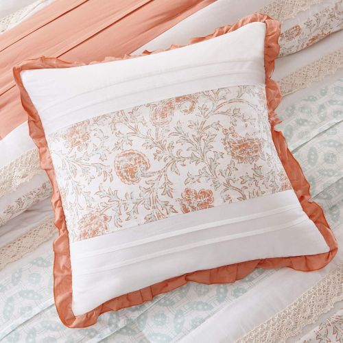  Madison Park Serendipity Queen Size Bed Comforter Set Bed in A Bag - Coral, Floral  9 Pieces Bedding Sets  100% Cotton Bedroom Comforters