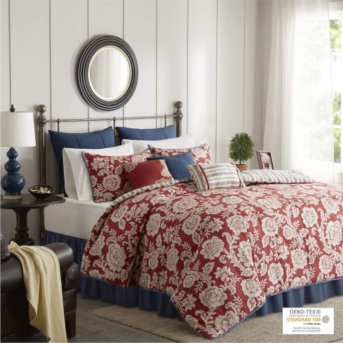  Madison Park Serendipity Queen Size Bed Comforter Set Bed in A Bag - Coral, Floral  9 Pieces Bedding Sets  100% Cotton Bedroom Comforters