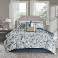 Madison Park Gabby Queen Size Bed Comforter Set Bed in A Bag - Blue, Paisley  7 Pieces Bedding Sets  100% Cotton Sateen Bedroom Comforters