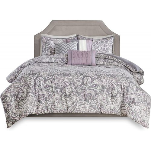  Madison Park Gabby Queen Size Bed Comforter Set Bed in A Bag - Blue, Paisley  7 Pieces Bedding Sets  100% Cotton Sateen Bedroom Comforters