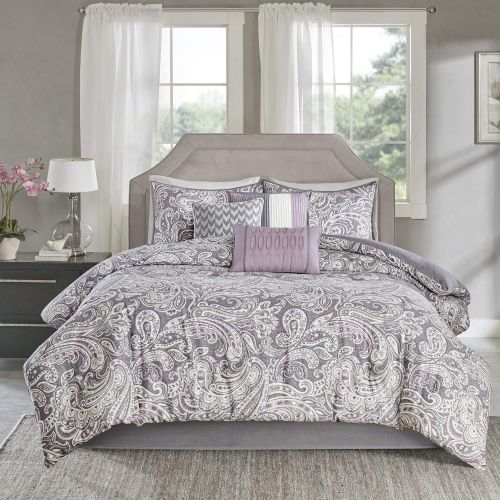  Madison Park Gabby Queen Size Bed Comforter Set Bed in A Bag - Blue, Paisley  7 Pieces Bedding Sets  100% Cotton Sateen Bedroom Comforters