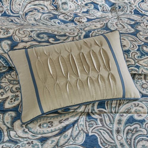  Madison Park Gabby Queen Size Bed Comforter Set Bed in A Bag - Blue, Paisley  7 Pieces Bedding Sets  100% Cotton Sateen Bedroom Comforters