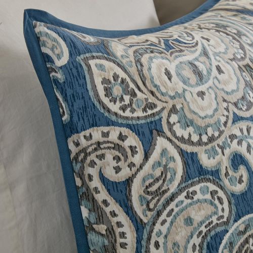  Madison Park Gabby Queen Size Bed Comforter Set Bed in A Bag - Blue, Paisley  7 Pieces Bedding Sets  100% Cotton Sateen Bedroom Comforters