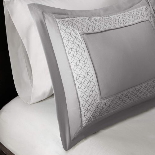  Madison Park Stratford King Size Bed Comforter Set Bed in A Bag - Grey, Geometric  8 Pieces Bedding Sets  Ultra Soft Microfiber Bedroom Comforters