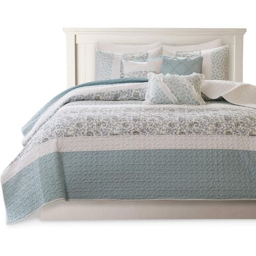  Madison Park MP13-2801 Dawn 6 Piece Cotton Percale Quilted Coverlet Set, Blue