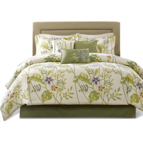  Madison Park Quincy King Size Bed Comforter Set Bed in A Bag - Khaki, Jacquard  7 Pieces Bedding Sets  Ultra Soft Microfiber Bedroom Comforters