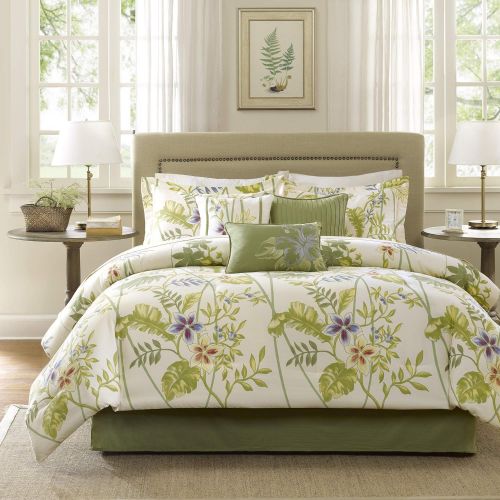  Madison Park Quincy King Size Bed Comforter Set Bed in A Bag - Khaki, Jacquard  7 Pieces Bedding Sets  Ultra Soft Microfiber Bedroom Comforters