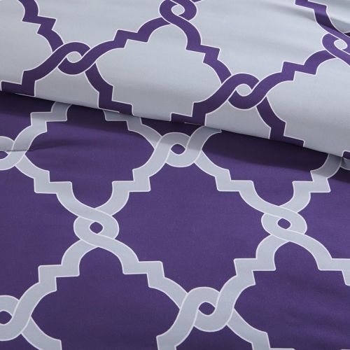  Madison Park Essentials Merritt King Size Bed Comforter Set Bed in A Bag - PurpleGrey, Geometric  9 Pieces Bedding Sets  Ultra Soft Microfiber Bedroom Comforters