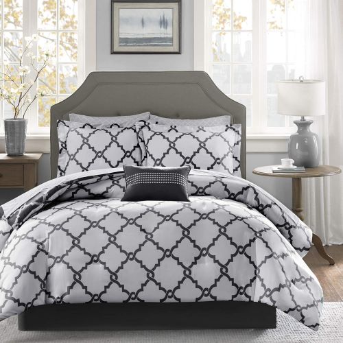  Madison Park Essentials Merritt King Size Bed Comforter Set Bed in A Bag - PurpleGrey, Geometric  9 Pieces Bedding Sets  Ultra Soft Microfiber Bedroom Comforters