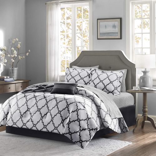  Madison Park Essentials Merritt King Size Bed Comforter Set Bed in A Bag - PurpleGrey, Geometric  9 Pieces Bedding Sets  Ultra Soft Microfiber Bedroom Comforters