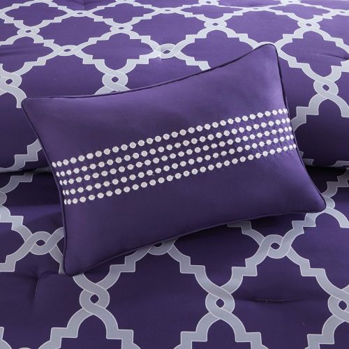  Madison Park Essentials Merritt King Size Bed Comforter Set Bed in A Bag - PurpleGrey, Geometric  9 Pieces Bedding Sets  Ultra Soft Microfiber Bedroom Comforters