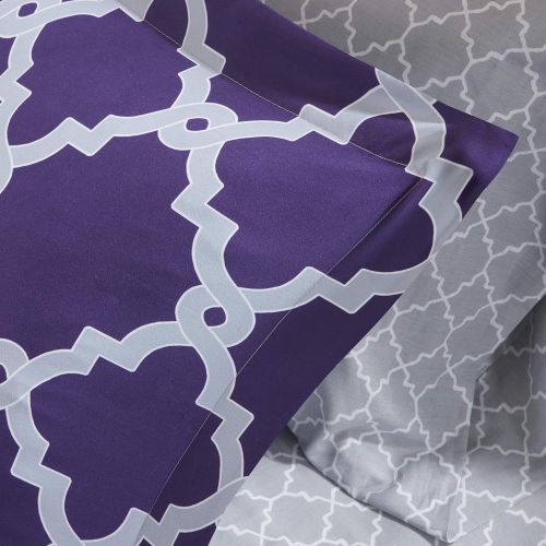  Madison Park Essentials Merritt King Size Bed Comforter Set Bed in A Bag - PurpleGrey, Geometric  9 Pieces Bedding Sets  Ultra Soft Microfiber Bedroom Comforters