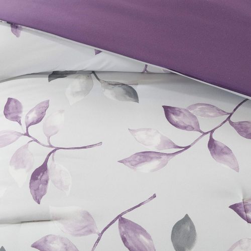  Madison Park Essentials Lafael Queen Size Bed Comforter Set Bed in A Bag - Purple, Grey, Vine Leaf  9 Pieces Bedding Sets  Ultra Soft Microfiber with Cotton Sheets Bedroom Comfor