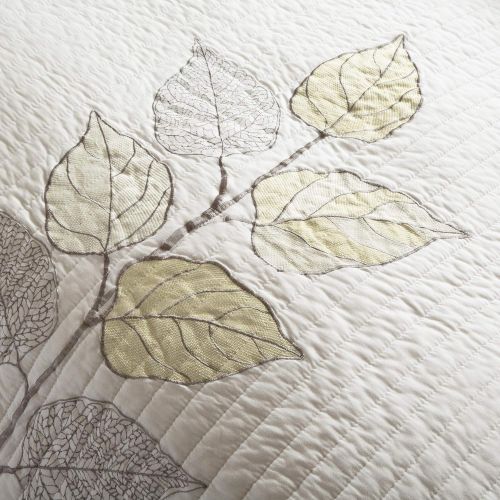  Madison Park Caelie King Size Quilt Bedding Set - Yellow, White, Leaf Embroidery  6 Piece Bedding Quilt Coverlets  Ultra Soft Microfiber Bed Quilts Quilted Coverlet