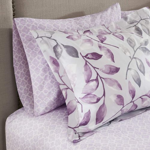  Madison Park Essentials Lafael King Size Bed Comforter Set Bed in A Bag - Purple, Grey, Vine Leaf  9 Pieces Bedding Sets  Ultra Soft Microfiber with Cotton Sheets Bedroom Comfort