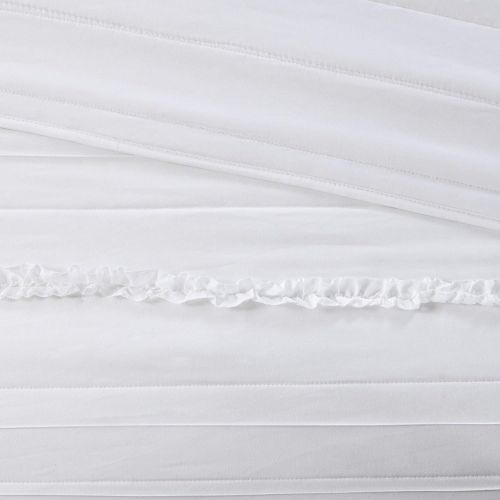  Madison Park Celeste KingCal King Size Quilt Bedding Set - White, Ruffle Stripes  4 Piece Bedding Quilt Coverlets  Ultra Soft Microfiber Bed Quilts Quilted Coverlet