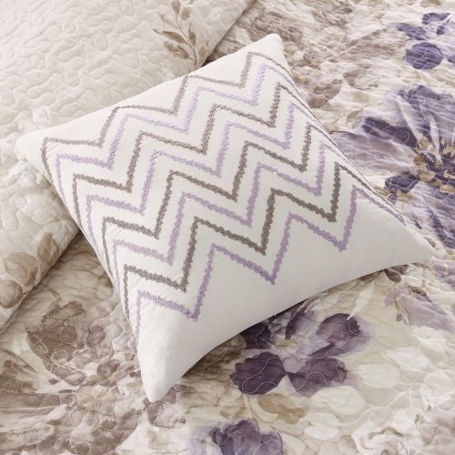  Madison Park Celeste KingCal King Size Quilt Bedding Set - White, Ruffle Stripes  4 Piece Bedding Quilt Coverlets  Ultra Soft Microfiber Bed Quilts Quilted Coverlet