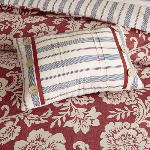  Madison Park Lucy King Size Bed Comforter Set Bed in A Bag - Red, Navy, Reversible Floral, Stripes  9 Pieces Bedding Sets  Cotton Twill, Cotton Poly Blend Reverse Bedroom Comfort