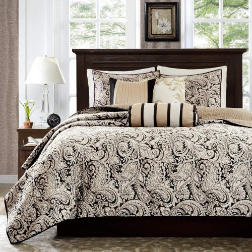  Madison Park Aubrey 6 Piece Quilted Coverlet Set, Black, Cal King, California