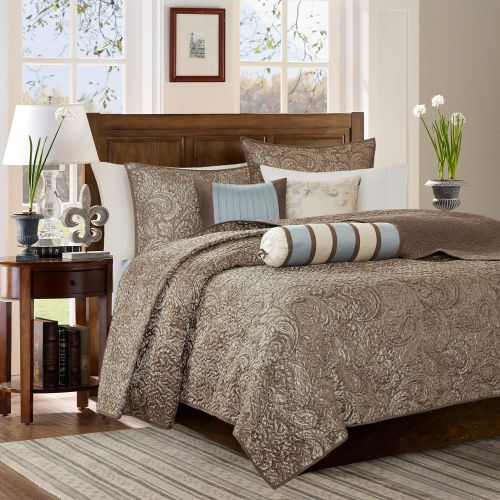  Madison Park Aubrey 6 Piece Quilted Coverlet Set, Black, Cal King, California