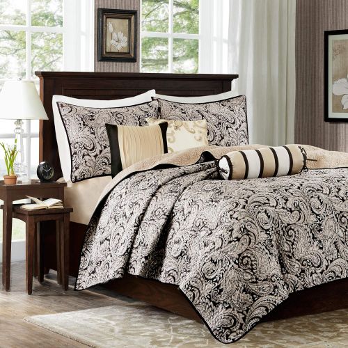  Madison Park Aubrey 6 Piece Quilted Coverlet Set, Black, Cal King, California