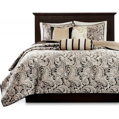  Madison Park Aubrey 6 Piece Quilted Coverlet Set, Black, Cal King, California