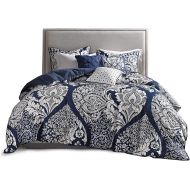 Madison Park Vienna Duvet Cover King Size - Grey, Damask Duvet Cover Set  6 Piece  Cotton Light Weight Bed Comforter Covers