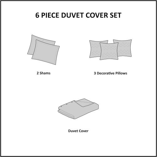  Madison Park Vienna Duvet Cover King Size - Grey, Damask Duvet Cover Set  6 Piece  Cotton Light Weight Bed Comforter Covers