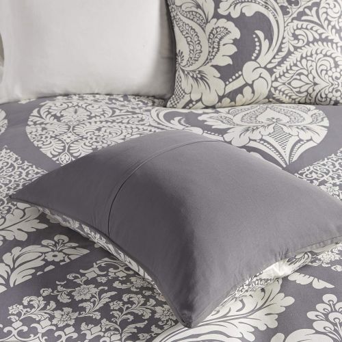  Madison Park Vienna Duvet Cover King Size - Grey, Damask Duvet Cover Set  6 Piece  Cotton Light Weight Bed Comforter Covers